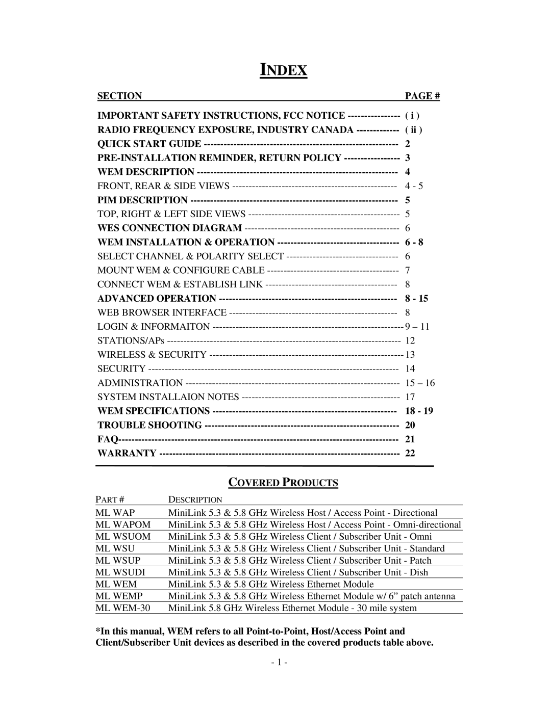 Microtek MiniLink manual Ml Wap, ML Wapom, ML Wsuom, Ml Wsu, ML Wsup, ML Wsudi, Ml Wem, ML Wemp, ML WEM-30 