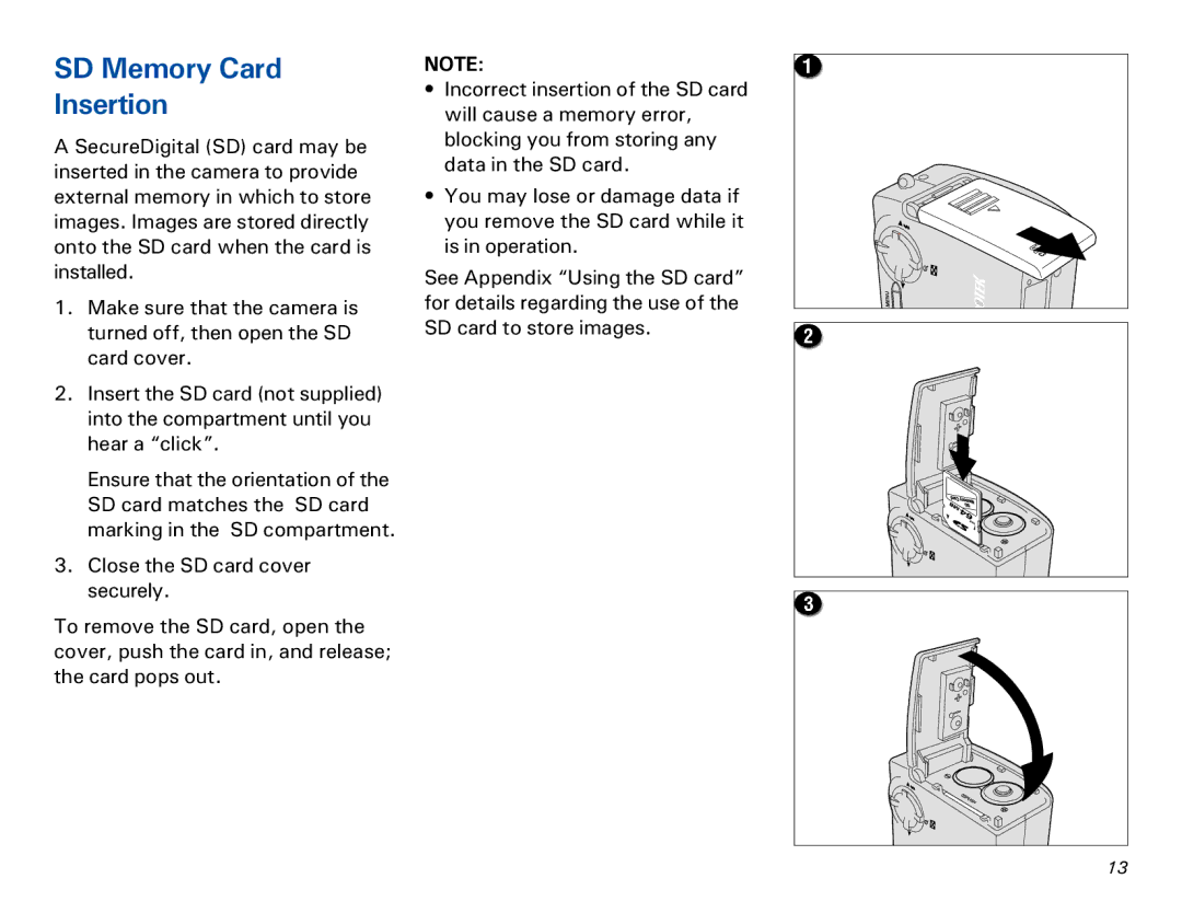 Microtek MKT-1300a manual SD Memory Card Insertion 