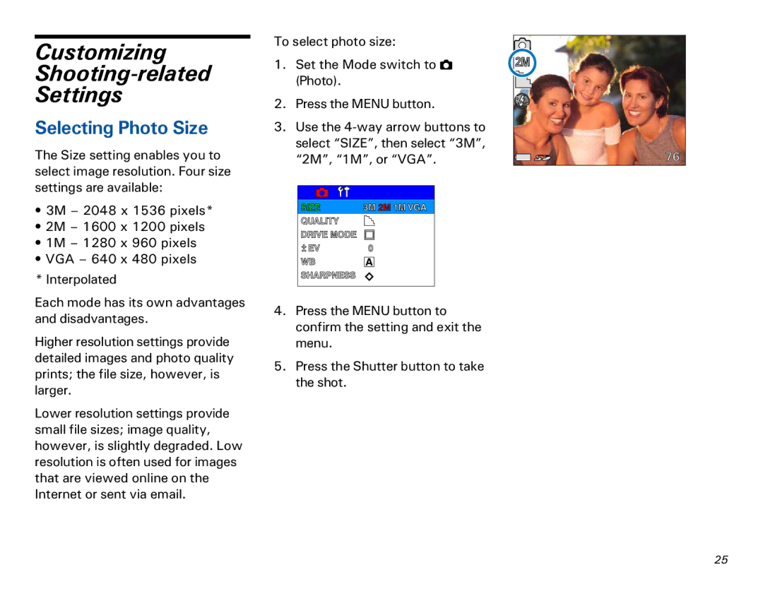 Microtek MKT-1300a manual Customizing Shooting-related Settings, Selecting Photo Size 