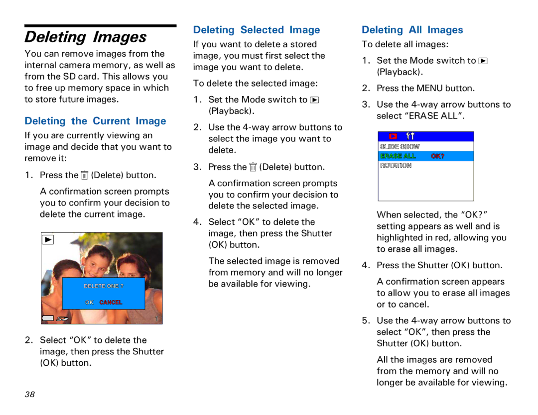 Microtek MKT-1300a manual Deleting Images, Deleting the Current Image, Deleting Selected Image, Deleting All Images 