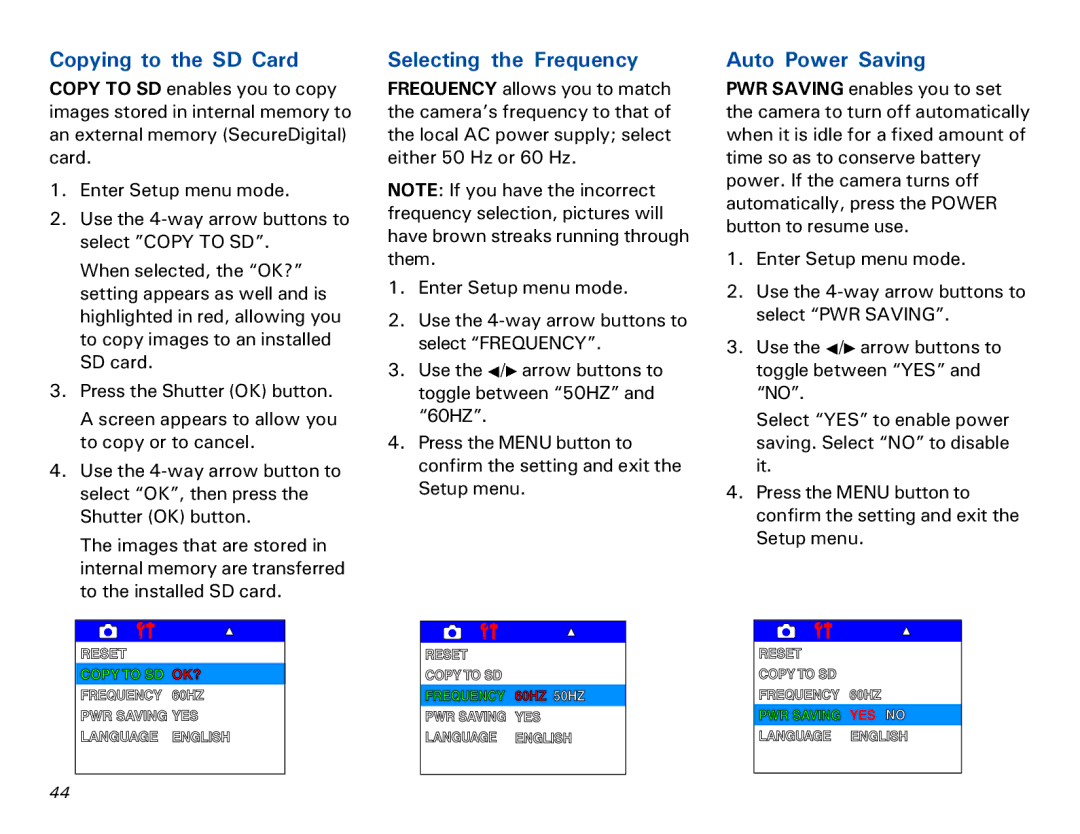 Microtek MKT-1300a manual Copying to the SD Card, Selecting the Frequency, Auto Power Saving 