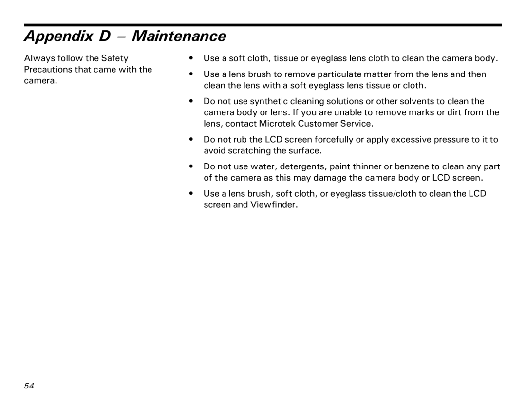 Microtek MKT-1300a manual Appendix D Maintenance 