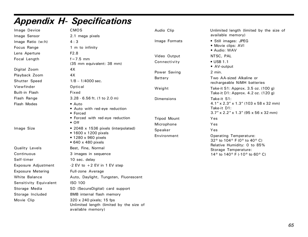 Microtek MKT-1300a manual Appendix H- Specifications, Cmos 