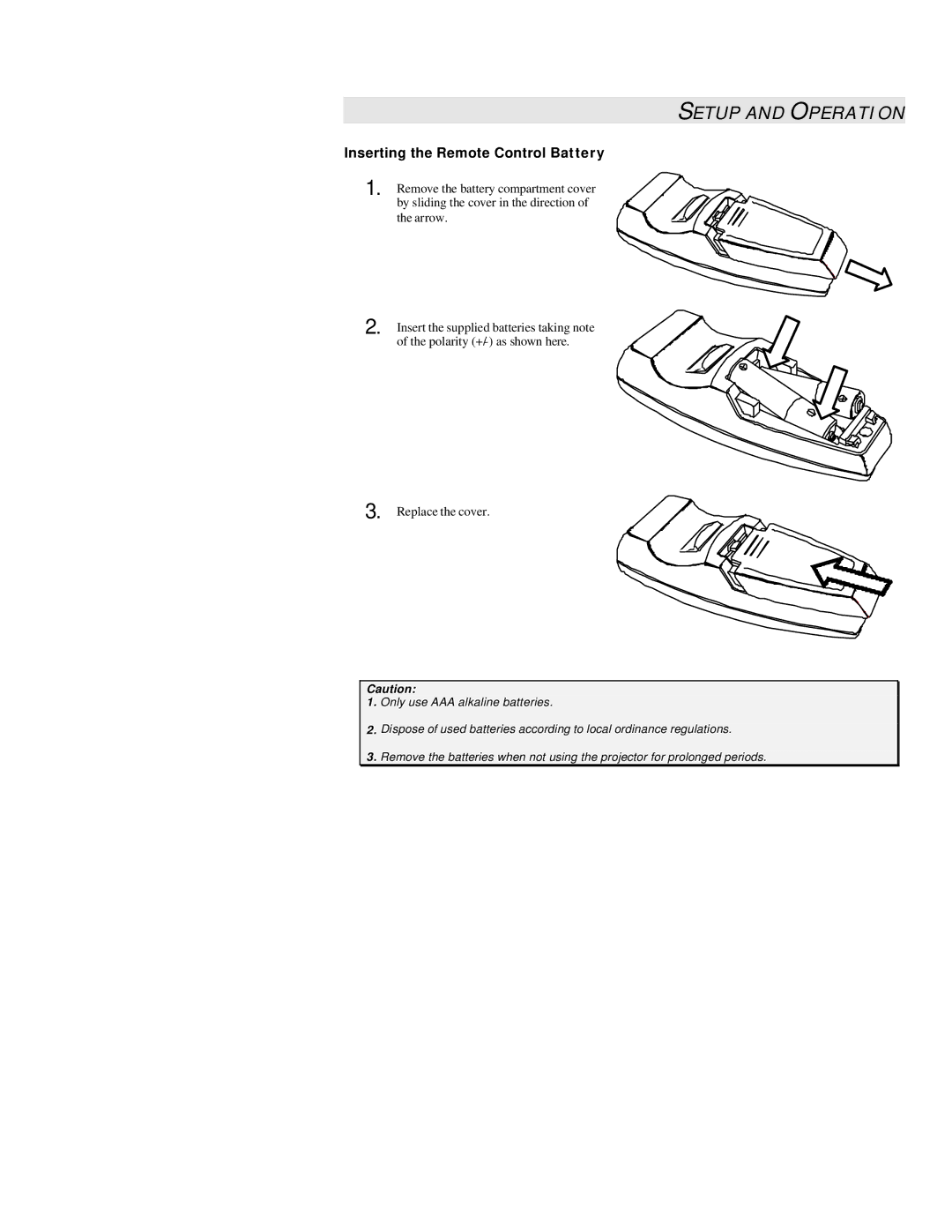 Microtek MS4 user manual Setup and Operation, Inserting the Remote Control Battery 