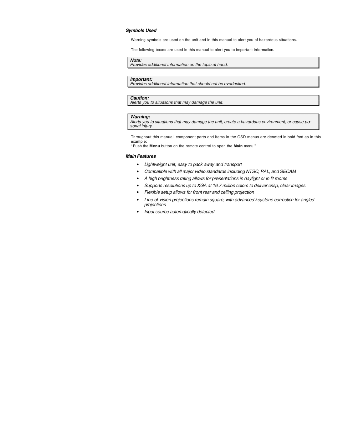 Microtek MS4 user manual Symbols Used 