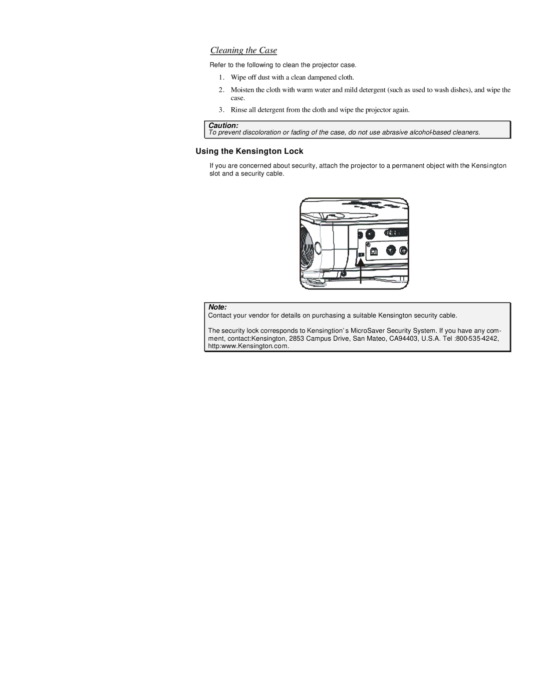 Microtek MS4 user manual Cleaning the Case, Using the Kensington Lock 