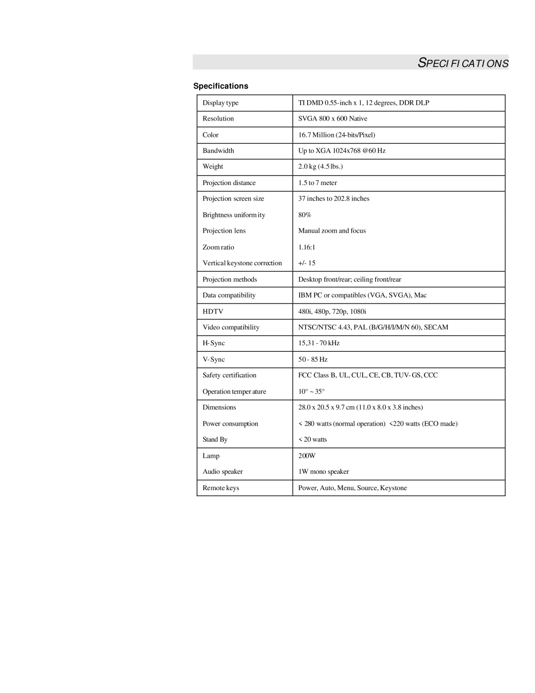 Microtek MS4 user manual Specifications 