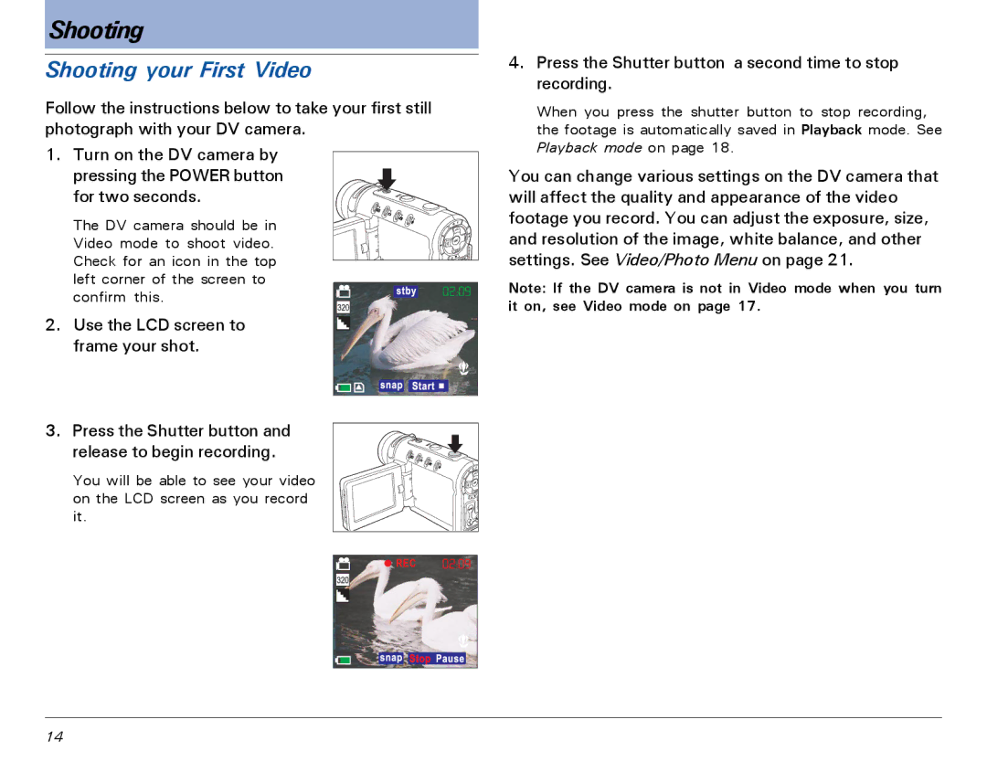 Microtek MV300 manual Shooting your First Video 