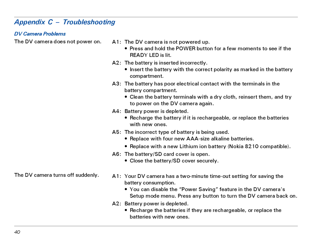 Microtek MV300 manual Appendix C Troubleshooting, DV Camera Problems 