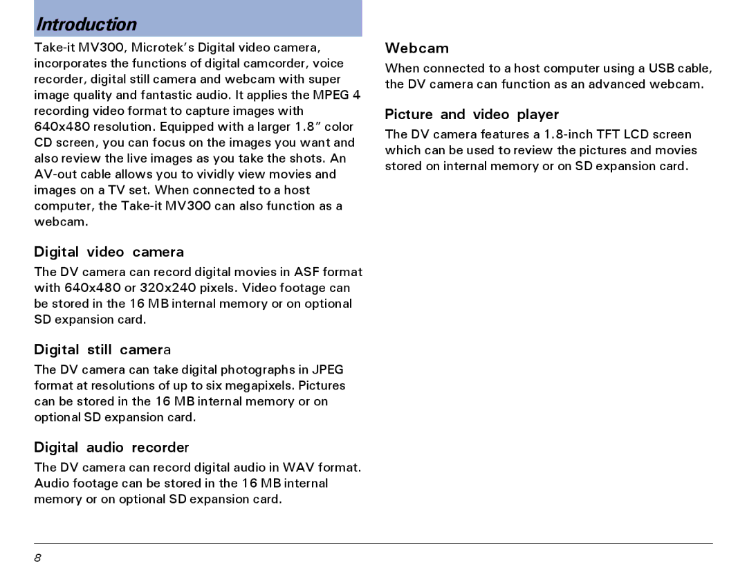 Microtek MV300 manual Introduction 