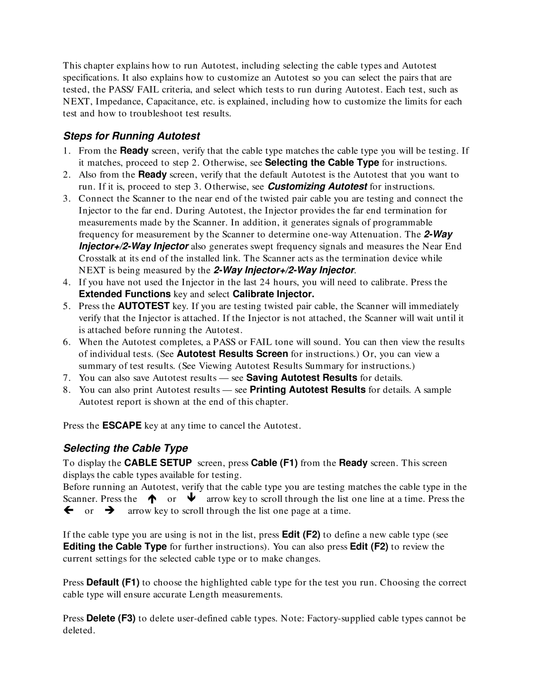 Microtest TSB-67 - 568A Annex E manual Steps for Running Autotest, Selecting the Cable Type 