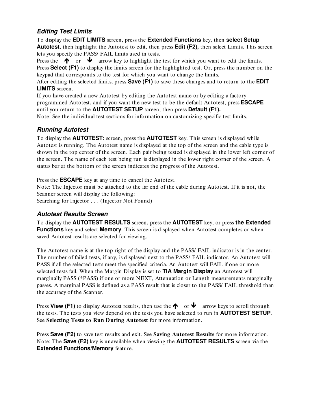 Microtest TSB-67 - 568A Annex E manual Editing Test Limits, Running Autotest, Autotest Results Screen 