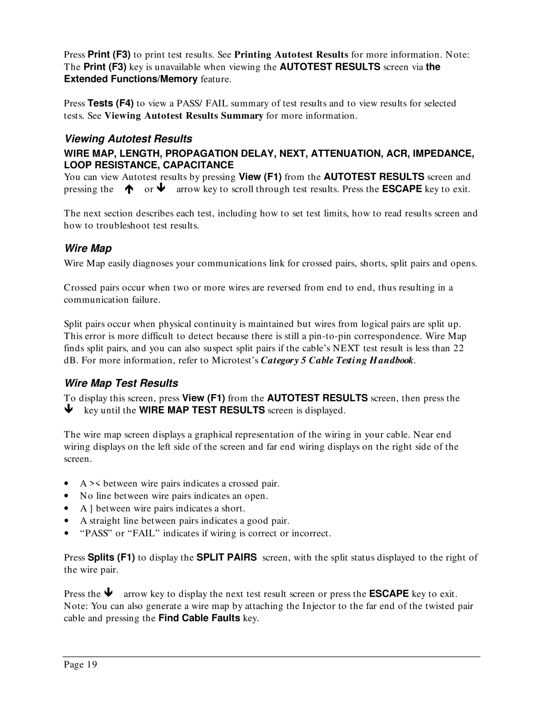 Microtest TSB-67 - 568A Annex E manual Viewing Autotest Results, Wire Map Test Results 