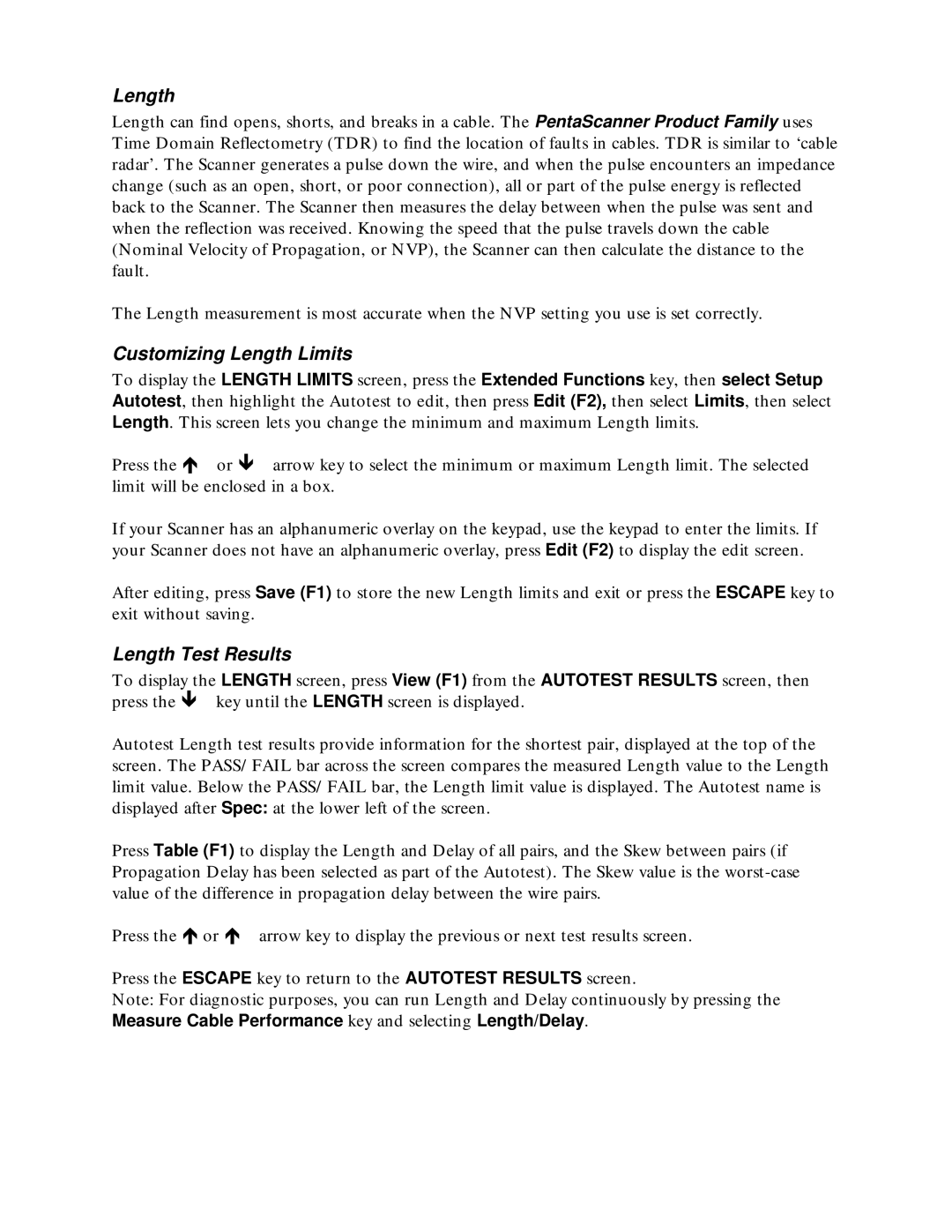 Microtest TSB-67 - 568A Annex E manual Customizing Length Limits, Length Test Results 