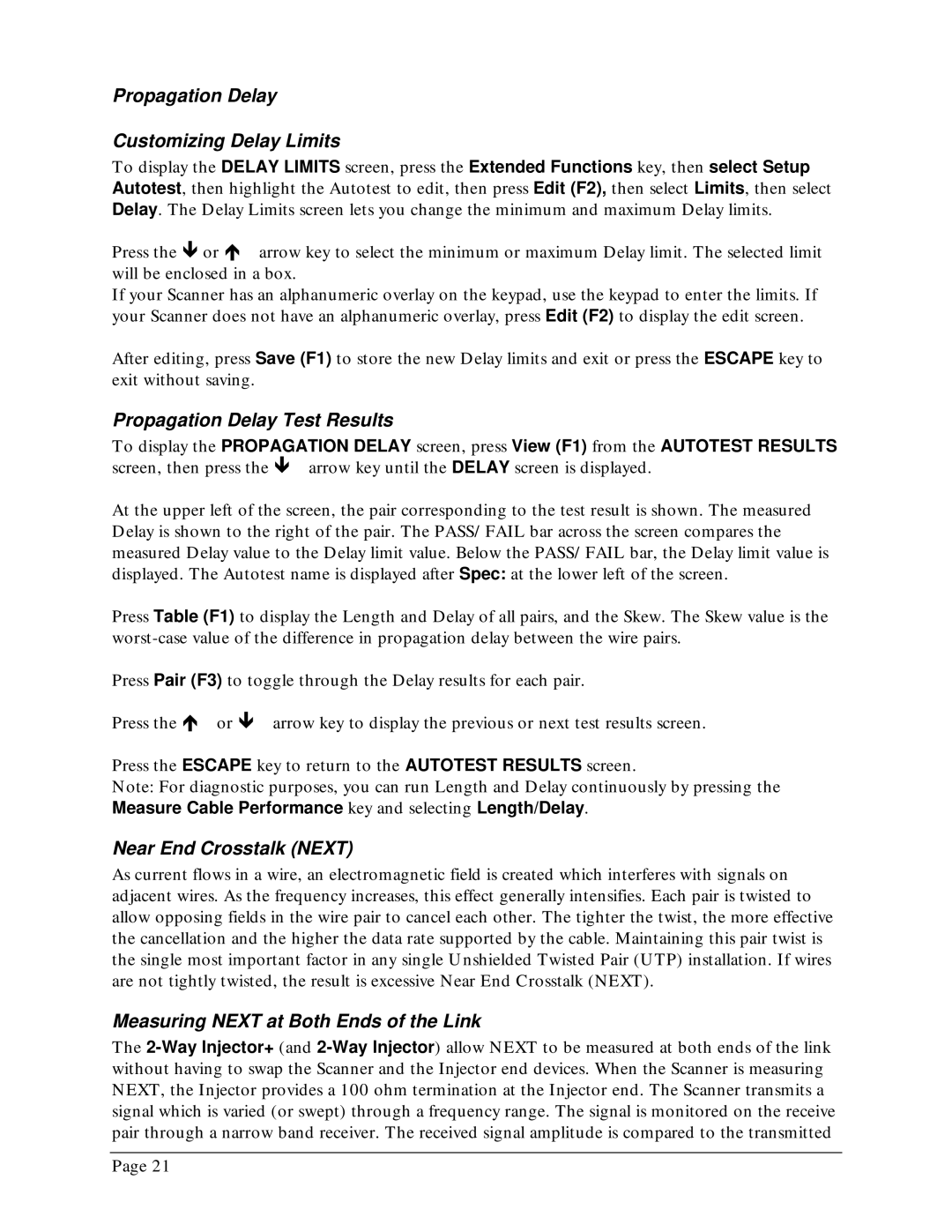 Microtest TSB-67 - 568A Annex E manual Propagation Delay Customizing Delay Limits, Propagation Delay Test Results 