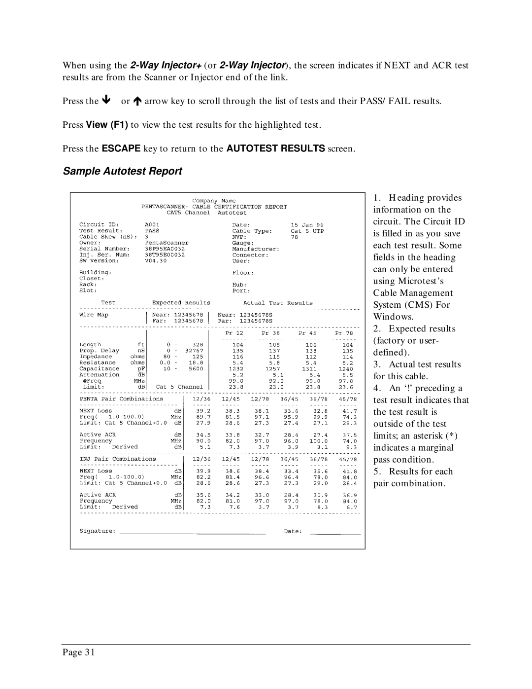 Microtest TSB-67 - 568A Annex E manual Sample Autotest Report 