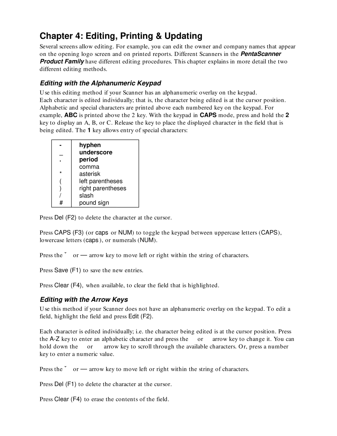 Microtest TSB-67 - 568A Annex E manual Editing, Printing & Updating, Editing with the Alphanumeric Keypad 