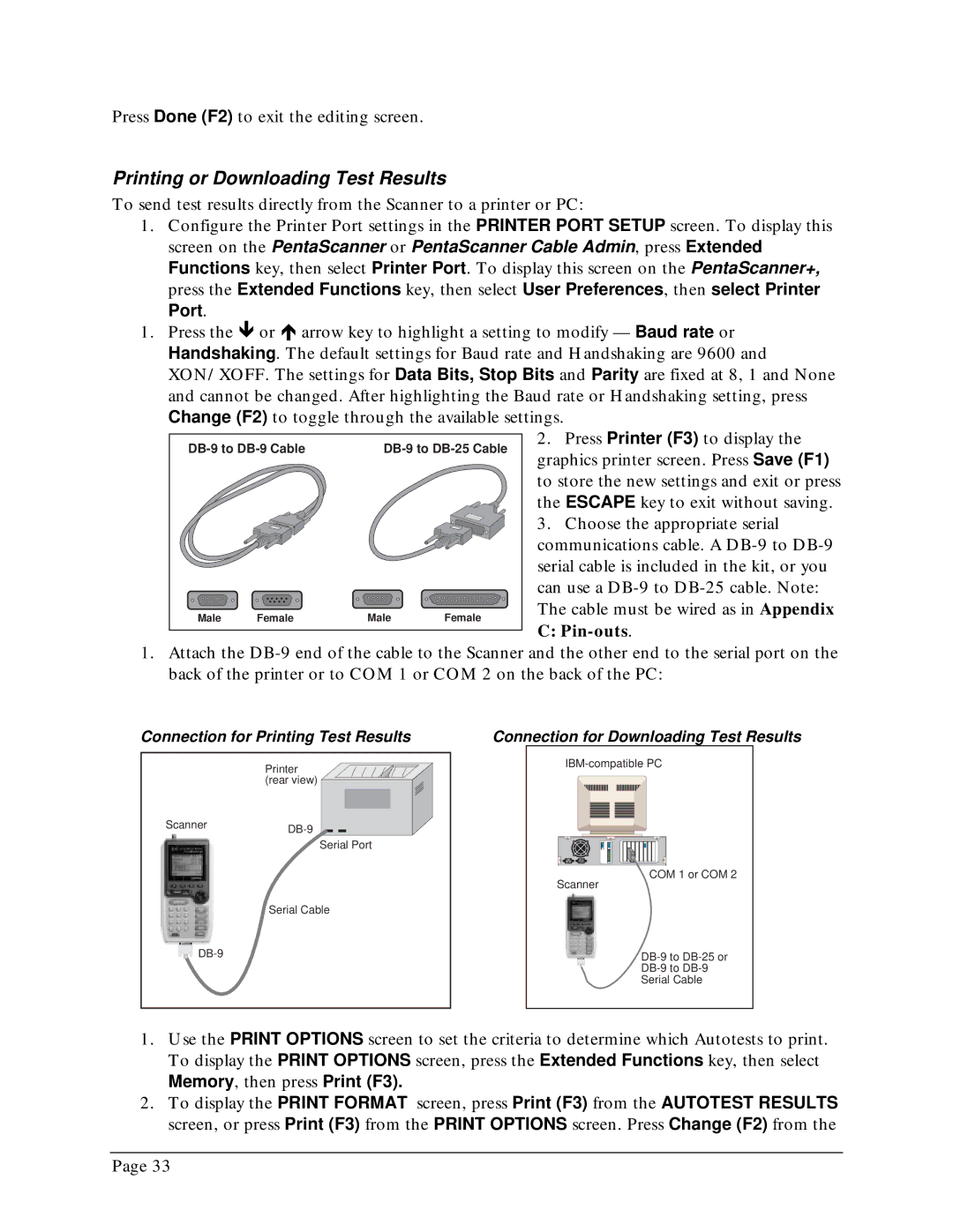 Microtest TSB-67 - 568A Annex E manual Printing or Downloading Test Results, Memory, then press Print F3 