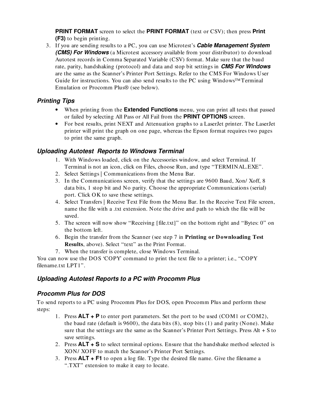 Microtest TSB-67 - 568A Annex E manual Printing Tips, Uploading Autotest Reports to Windows Terminal 