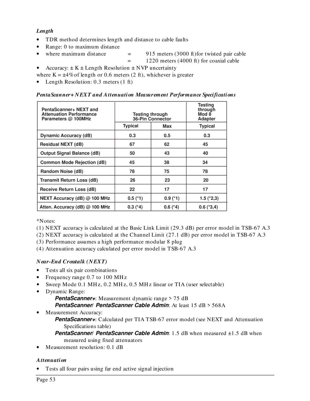 Microtest TSB-67 - 568A Annex E manual Length, Near-End Crosstalk Next, Attenuation 