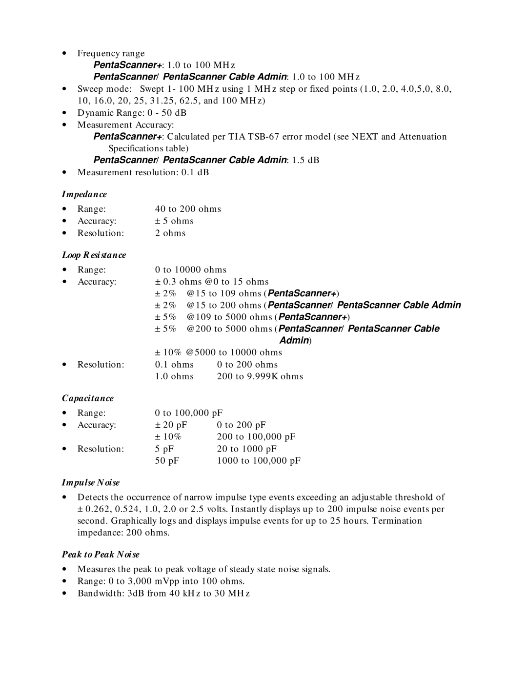 Microtest TSB-67 - 568A Annex E manual Impedance, Loop Resistance, Capacitance, Impulse Noise, Peak to Peak Noise 