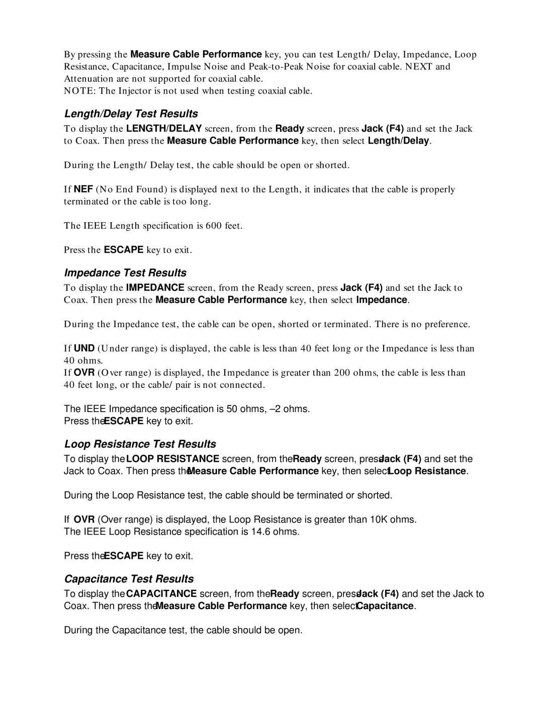 Microtest TSB-67 - 568A Annex E manual Length/Delay Test Results, Impedance Test Results 