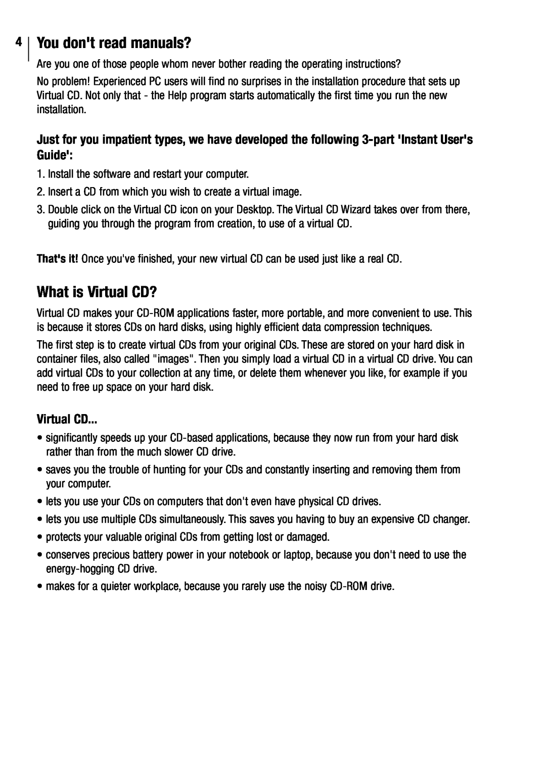 Microtest VIRTUAL CD v3 You dont read manuals?, What is Virtual CD? 