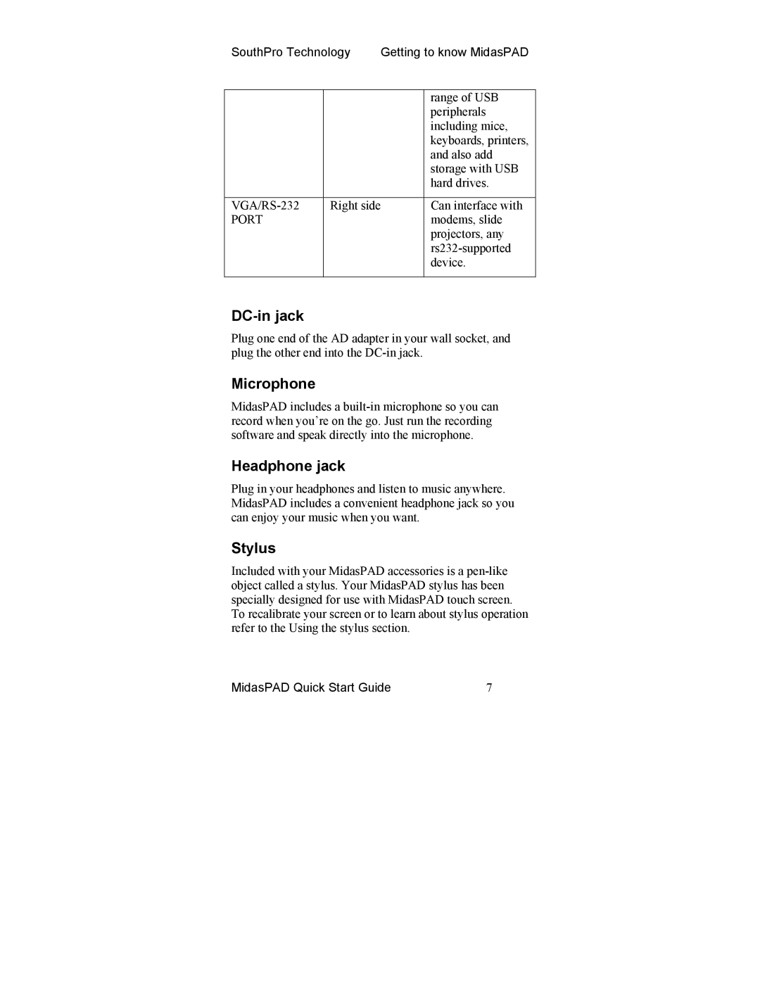 Midas Consoles Tablet manual DC-in jack, Microphone, Headphone jack, Stylus 