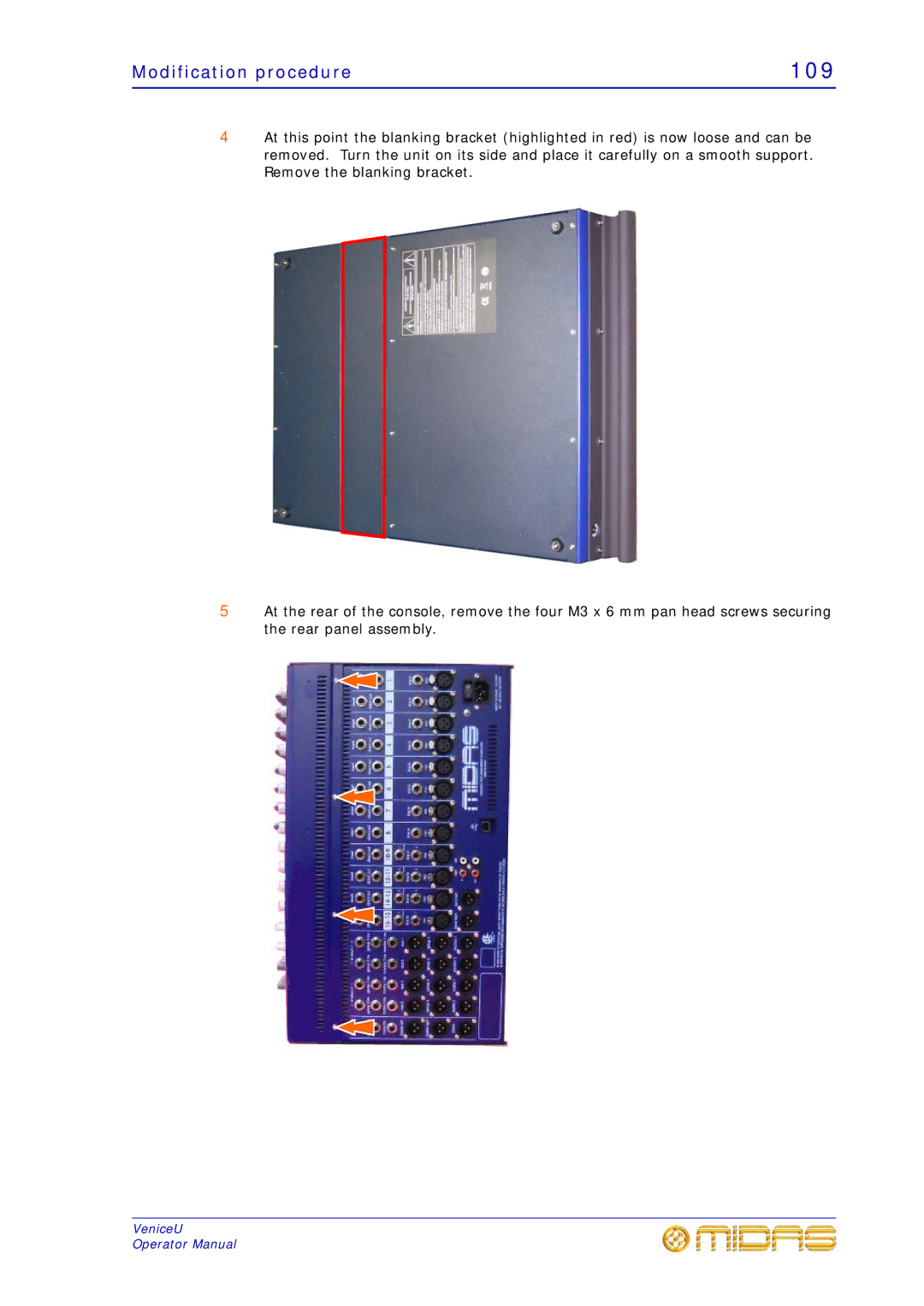 Midas Consoles U16, U32, U24 technical specifications 109, Modification procedure 