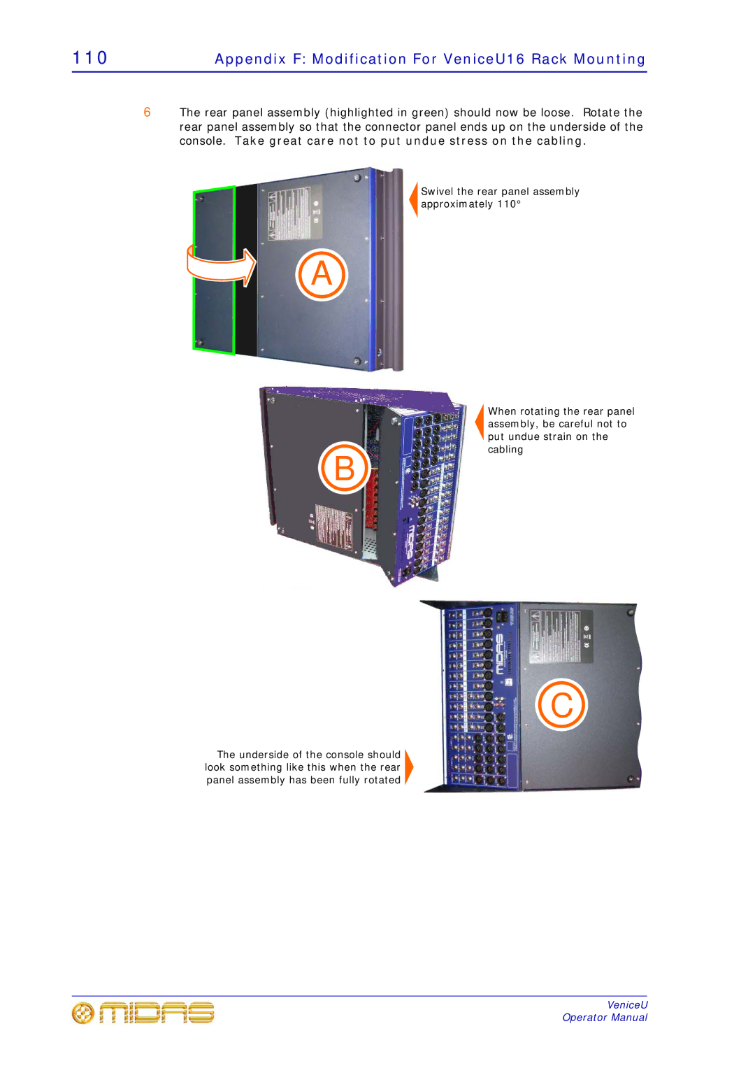 Midas Consoles U32, U24 technical specifications Appendix F Modification For VeniceU16 Rack Mounting 