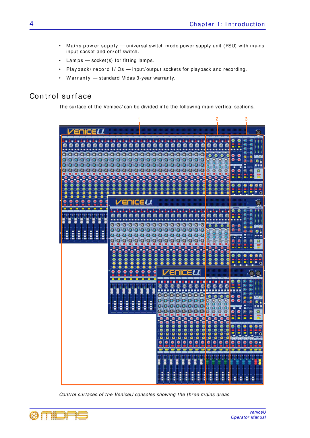 Midas Consoles U16, U32, U24 technical specifications Control surface 