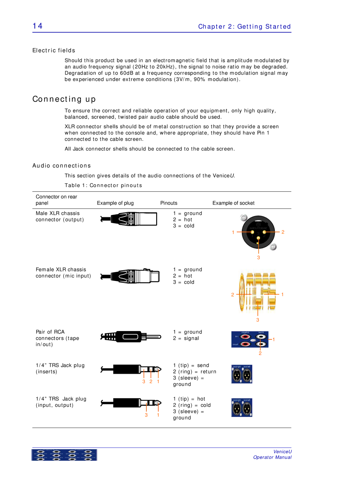 Midas Consoles U32, U24, U16 technical specifications Connecting up, Electric fields, Audio connections 