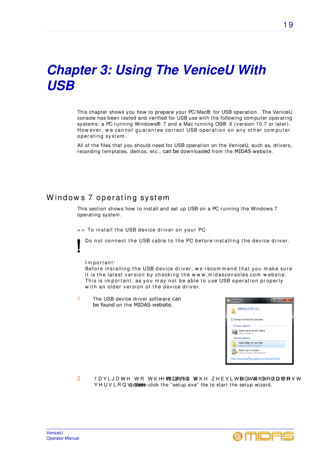 Midas Consoles U16, U32, U24 technical specifications Using The VeniceU With, Windows 7 operating system 