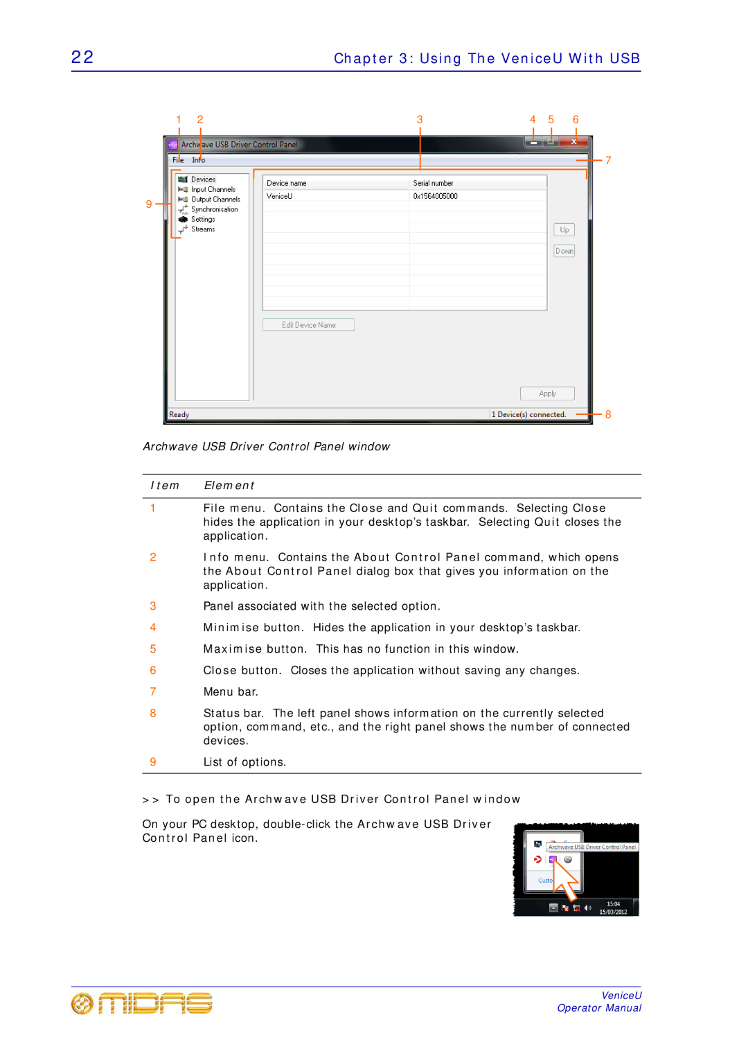 Midas Consoles U16, U32, U24 technical specifications Item Element 