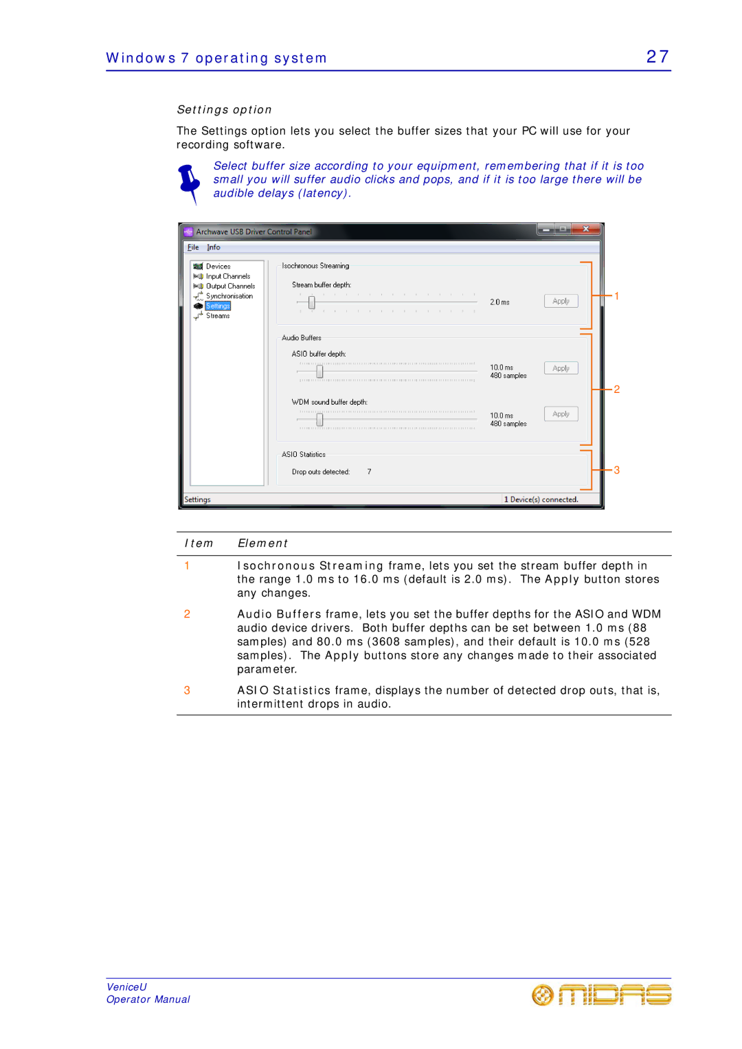 Midas Consoles U24, U32, U16 technical specifications Settings option 