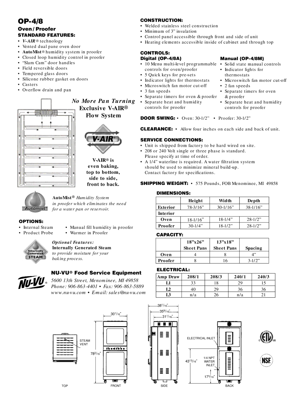 Middleby Cooking Systems Group OP 4/8M specifications Exclusive V-AIR, Flow System, Oven / Proofer 