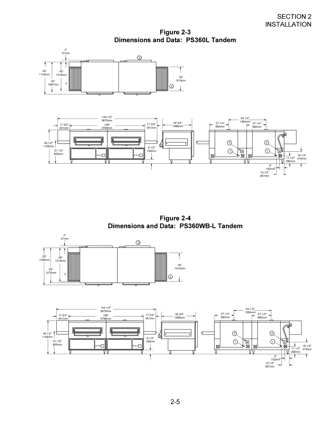 Middleby Cooking Systems Group PS360/PS360WB manual Dimensions and Data PS360L Tandem 