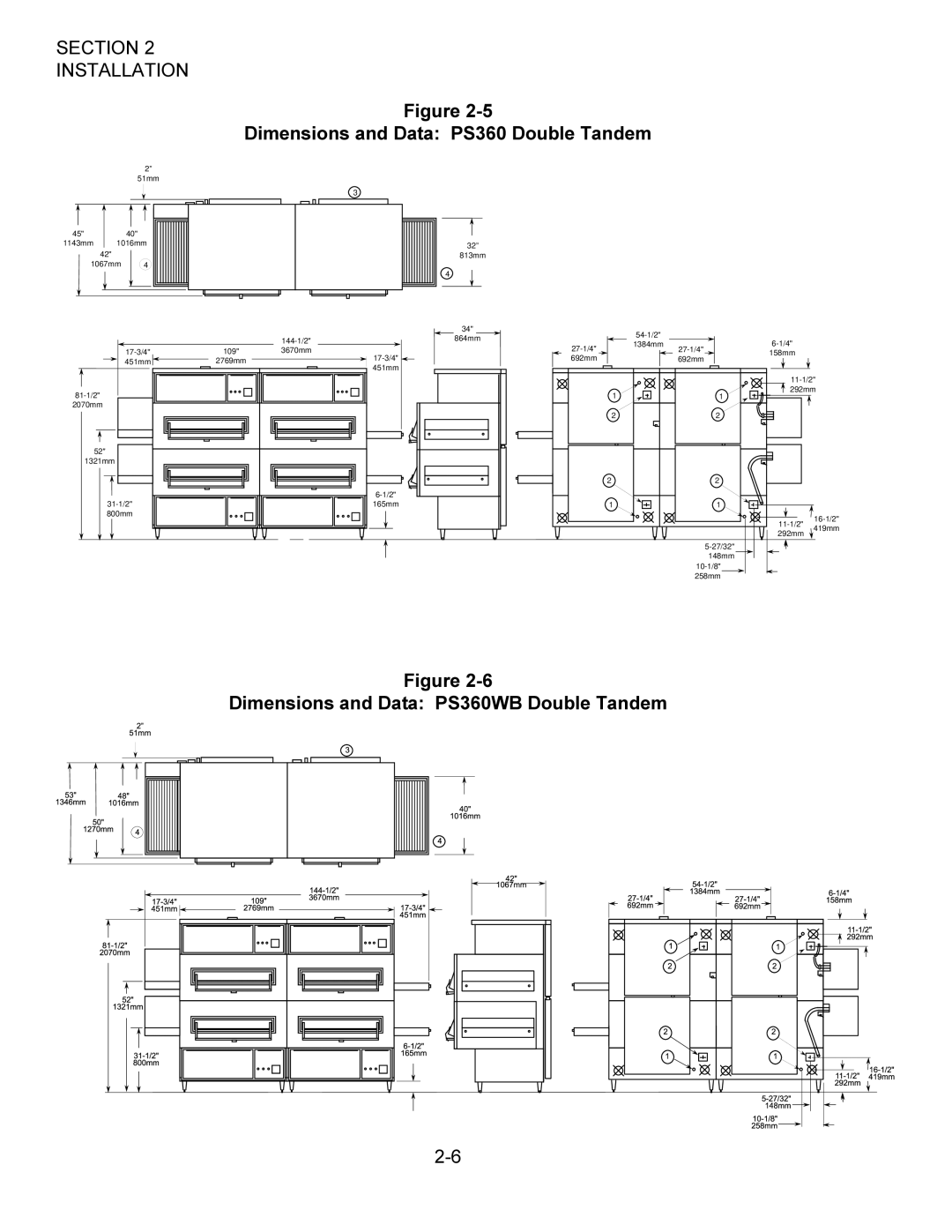 Middleby Cooking Systems Group PS360/PS360WB manual Dimensions and Data PS360WB Double Tandem 