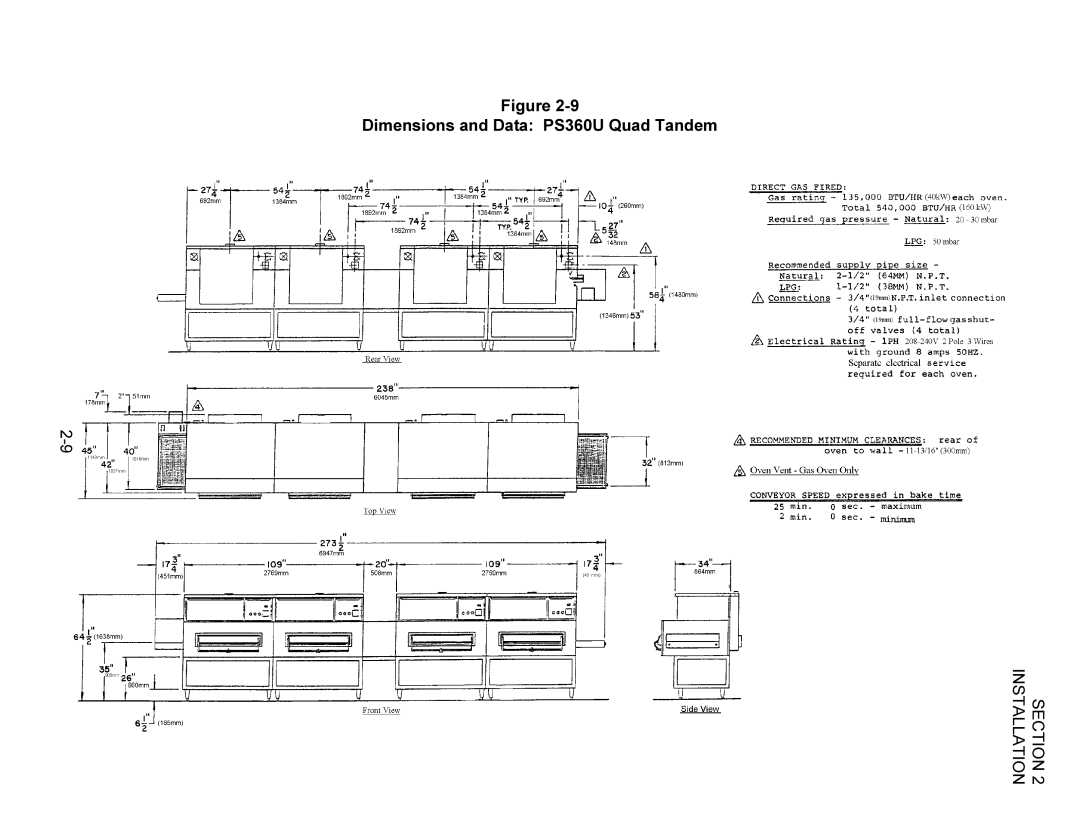 Middleby Cooking Systems Group PS360/PS360WB manual Dimensions and Data PS360U Quad Tandem 