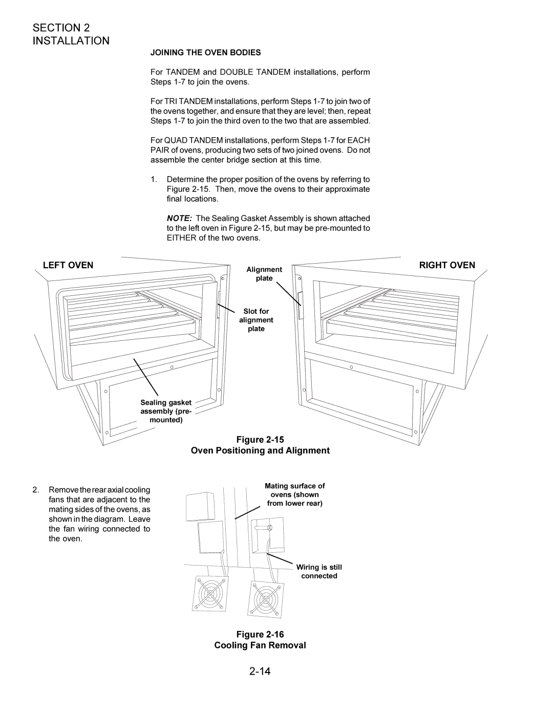 Middleby Cooking Systems Group PS360/PS360WB Oven Positioning and Alignment, Cooling Fan Removal, Joining the Oven Bodies 