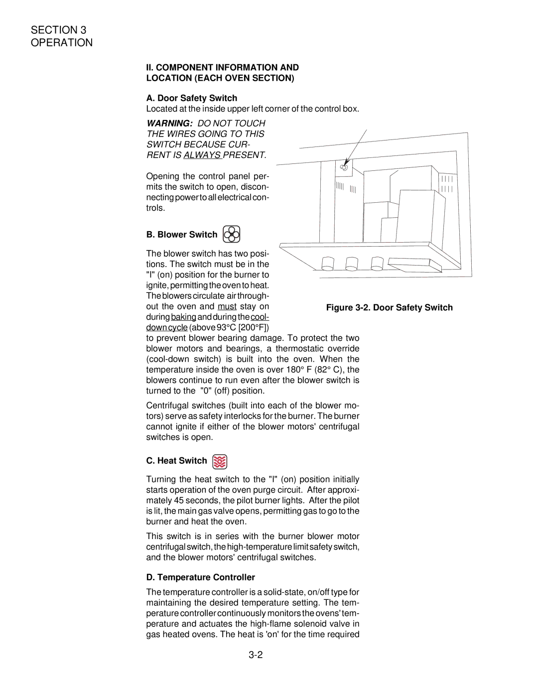 Middleby Cooking Systems Group PS360/PS360WB II. Component Information and Location Each Oven Section, Door Safety Switch 