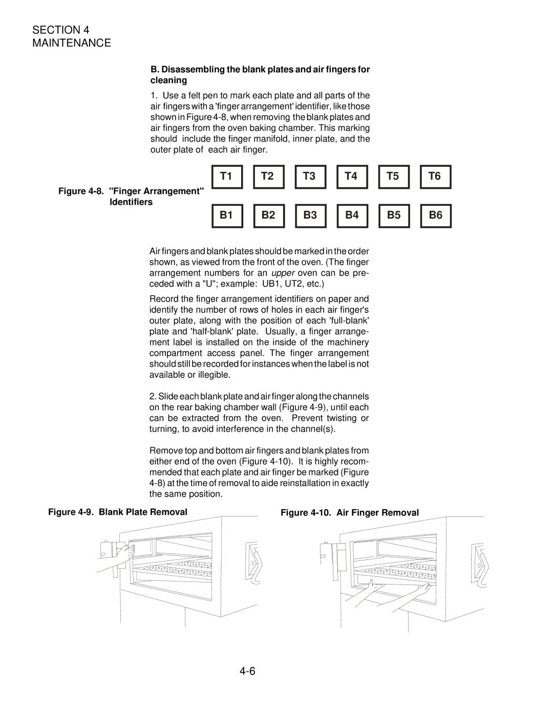 Middleby Cooking Systems Group PS360/PS360WB manual Disassembling the blank plates and air fingers for cleaning 