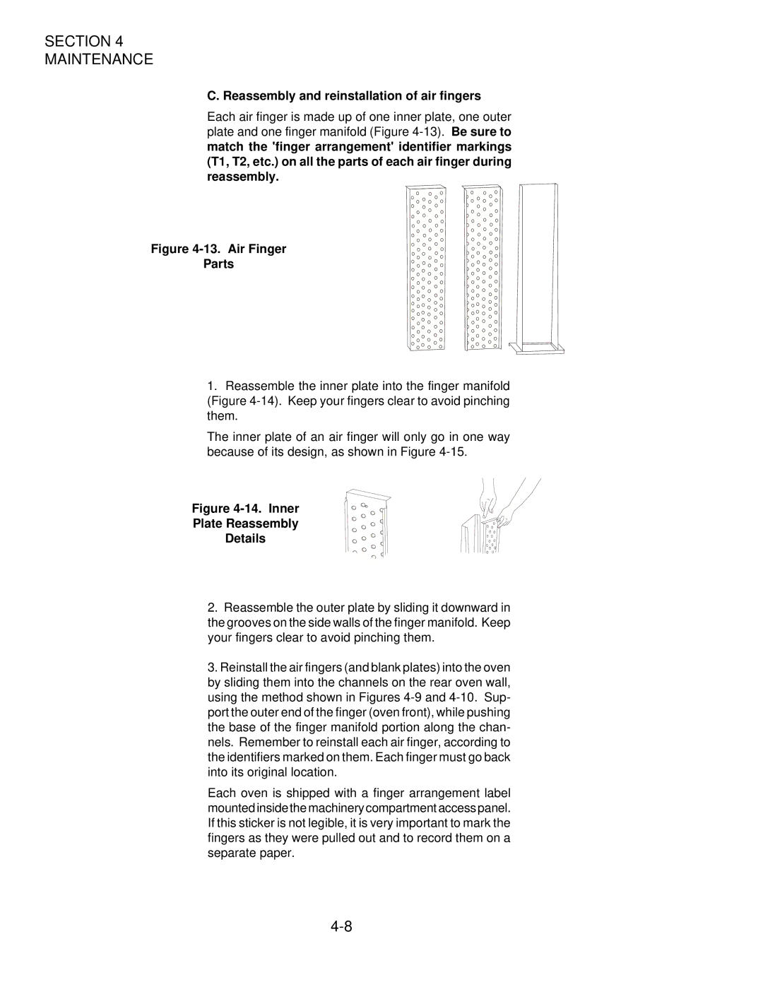 Middleby Cooking Systems Group PS360/PS360WB manual Reassembly and reinstallation of air fingers, Air Finger Parts 