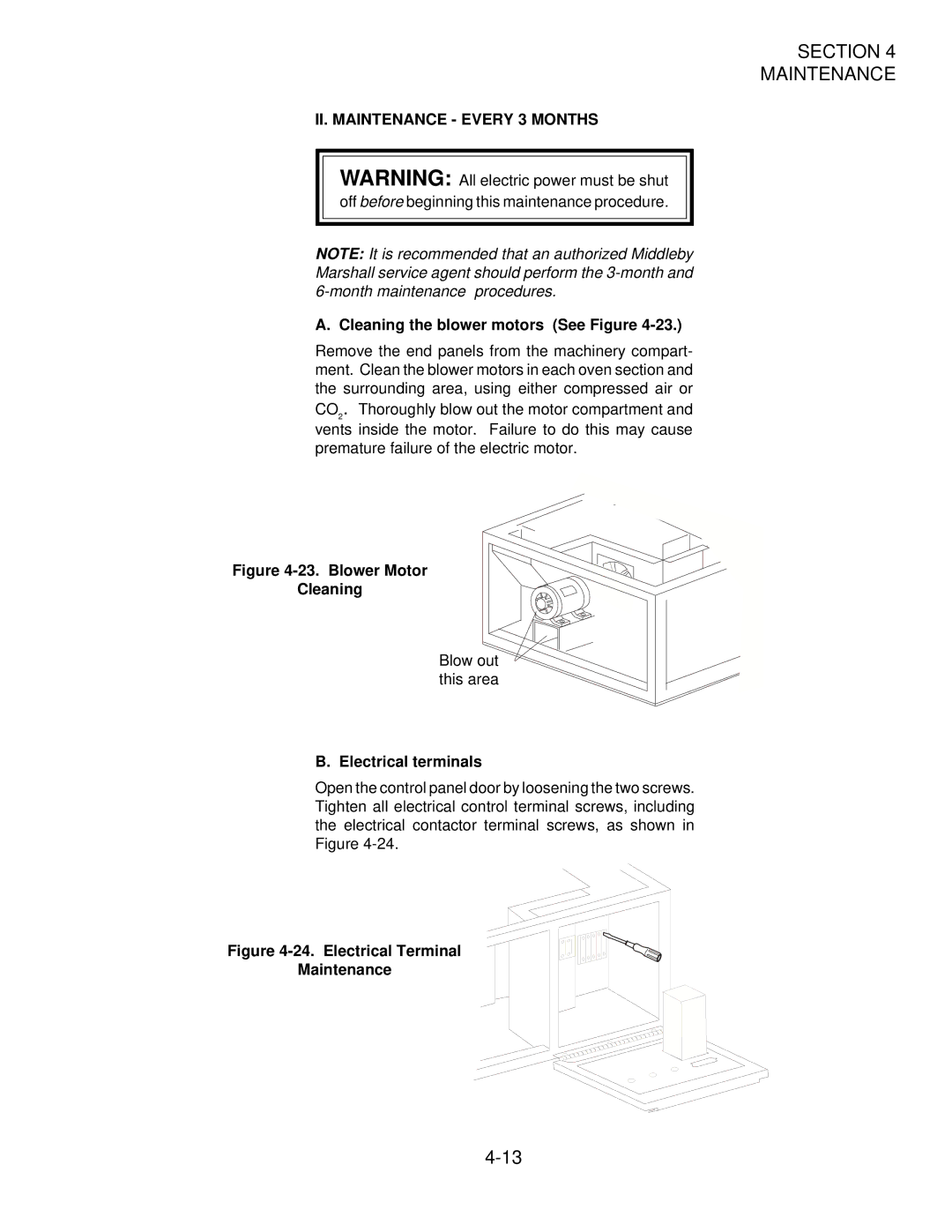 Middleby Cooking Systems Group PS360/PS360WB manual II. Maintenance Every 3 Months, Cleaning the blower motors See Figure 