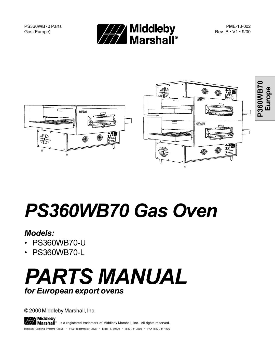 Middleby Cooking Systems Group PS360WB70-U, PS360WB70-L manual Parts Manual 