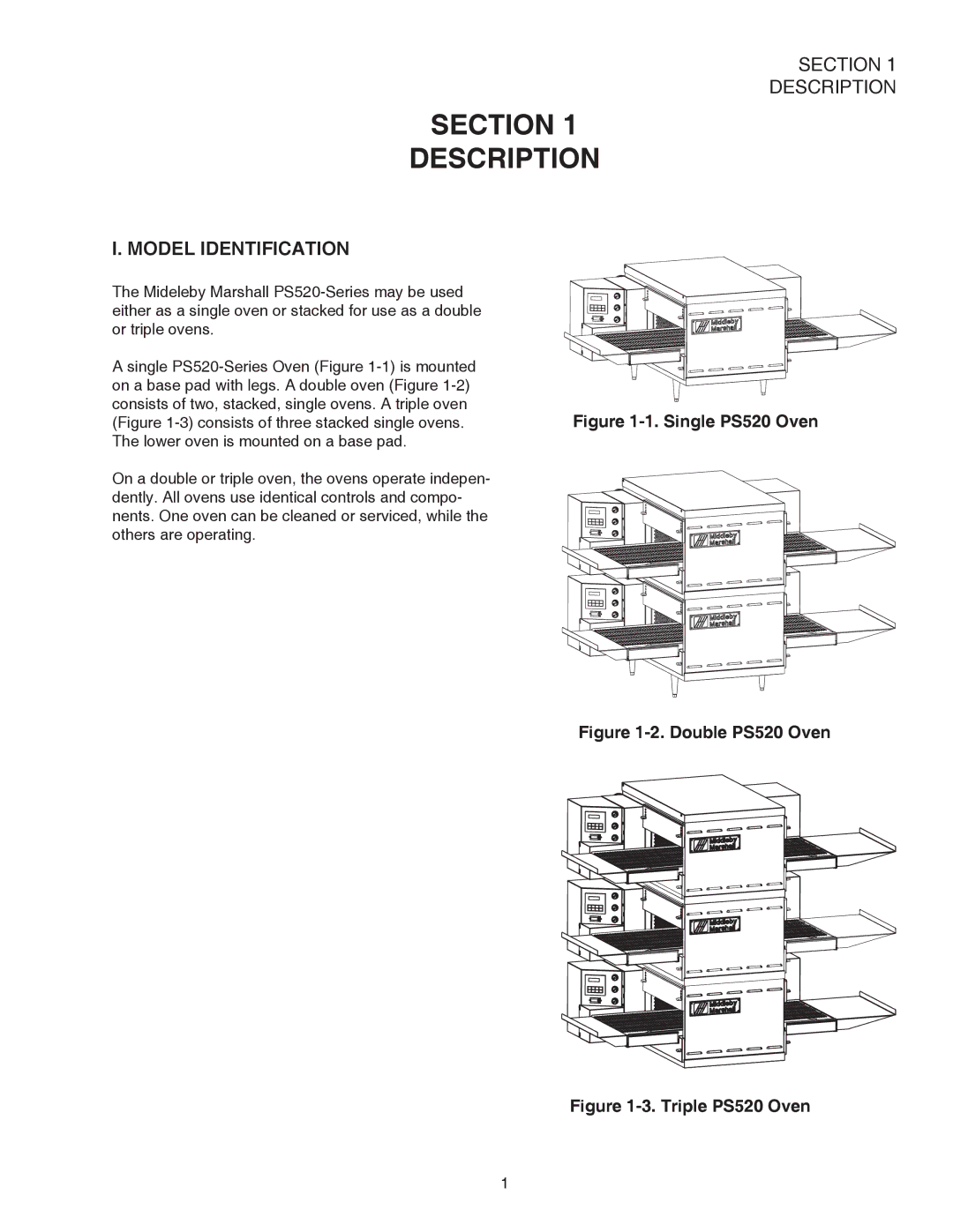 Middleby Cooking Systems Group PS520E operation manual Section Description, Model Identification 