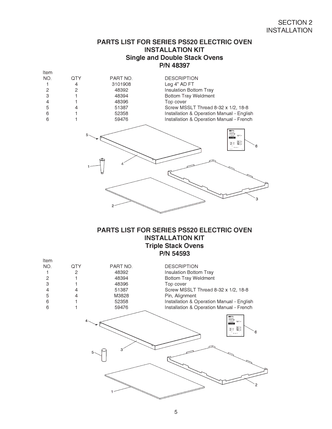 Middleby Cooking Systems Group PS520E operation manual Installation KIT, Single and Double Stack Ovens 