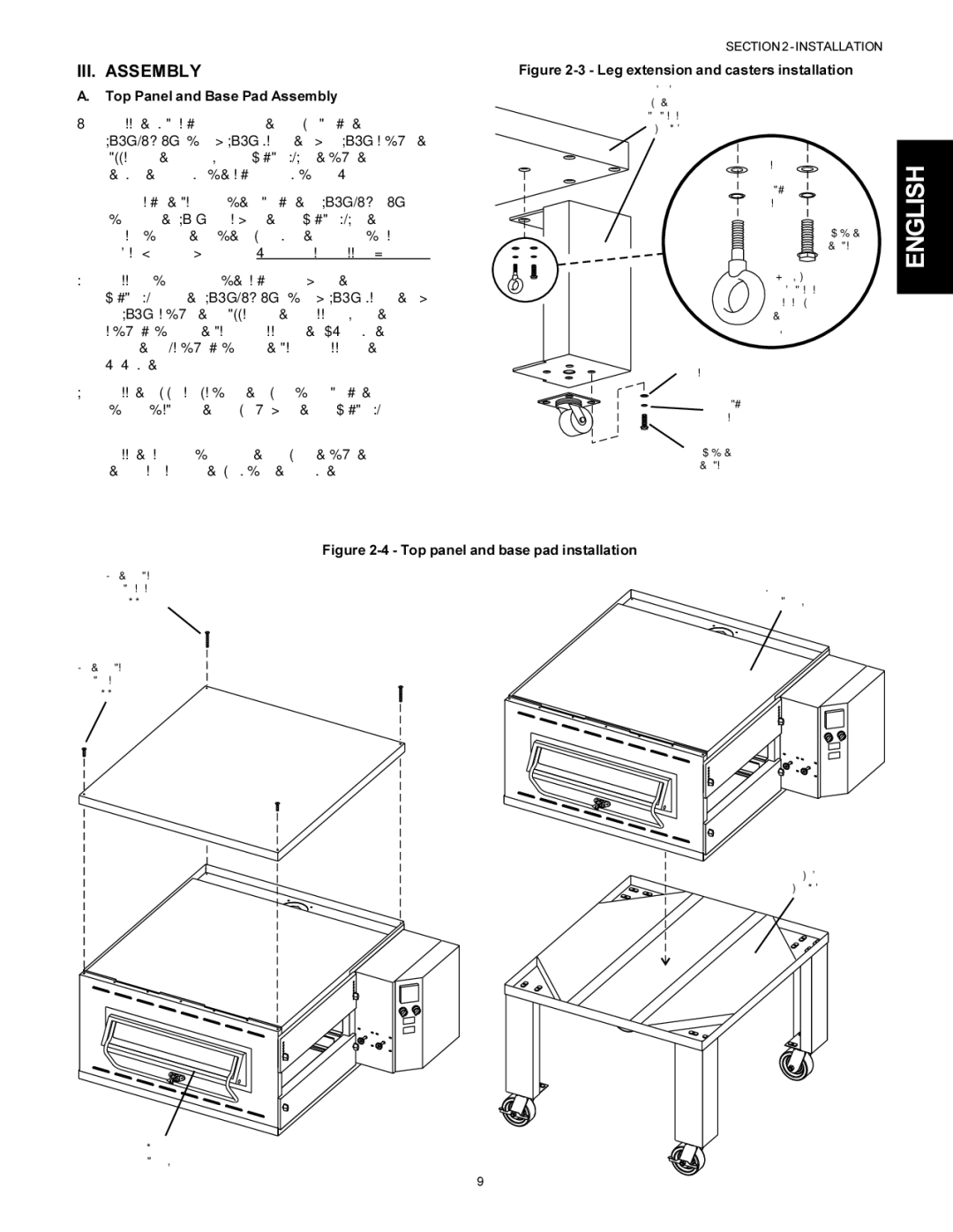 Middleby Cooking Systems Group PS536 manual III. Assembly, Top panel and base pad installation 