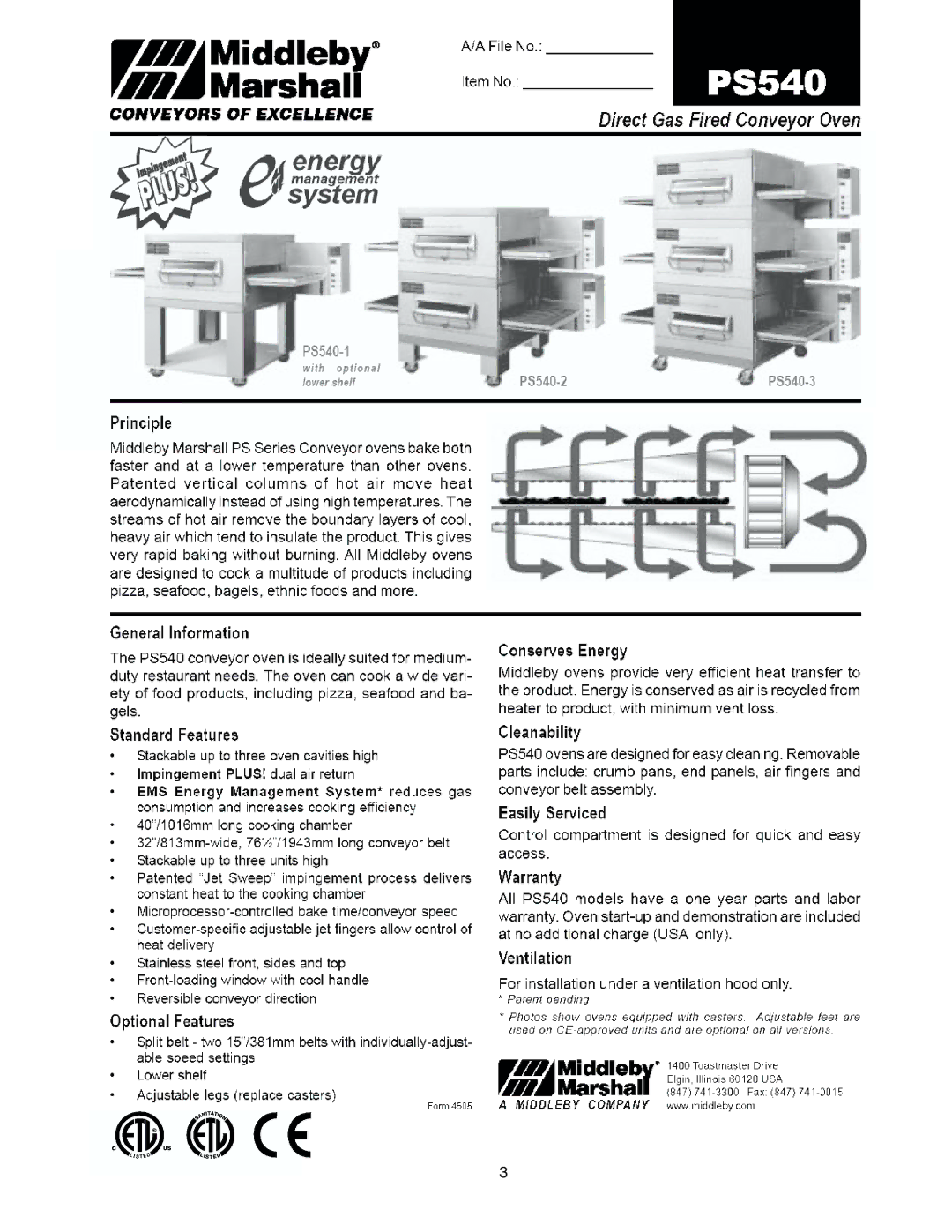 Middleby Cooking Systems Group PS540G manual 