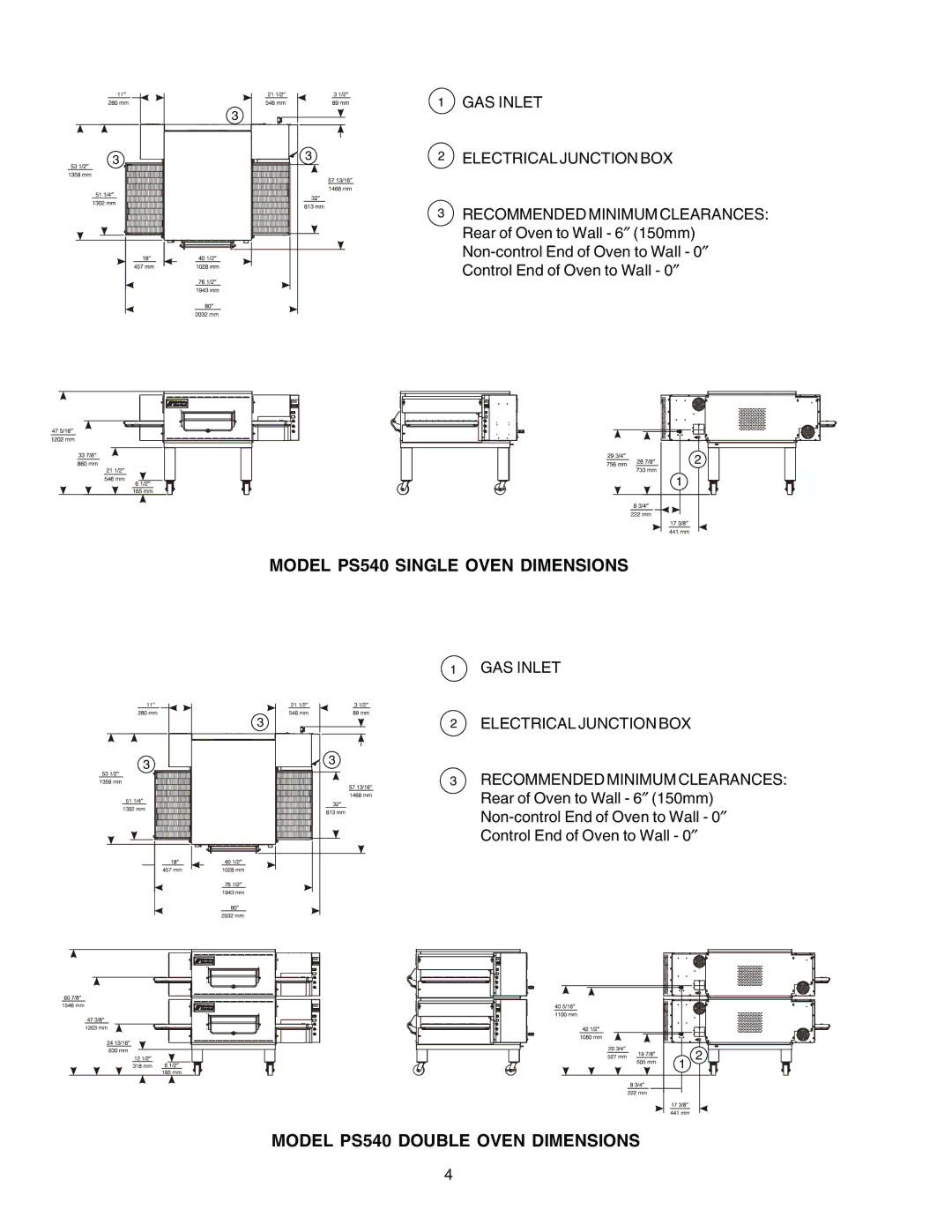 Middleby Cooking Systems Group PS540G manual Model PS540 Single Oven Dimensions 